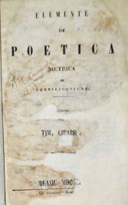 carte veche - Cipariu, Timotei - autor; Elemente de poetica metrica si versificatiune