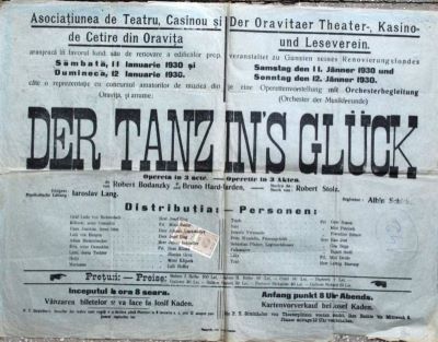 afiș muzical - Tipografia Iosif Kaden; Afiș al operetei „Der Tanz ins Glück”