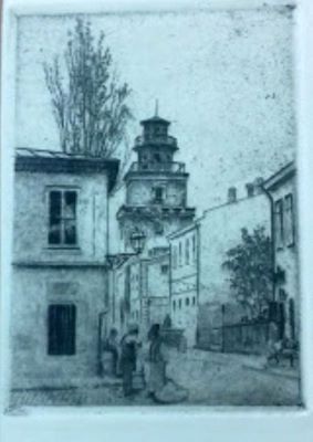 gravură - Canisius, Richard; Din vechiul București - Turnul Colței