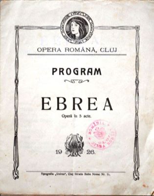 Tipografia Unirea; Program al operei în cinci acte „Ebrea” de Eugenio Scribe