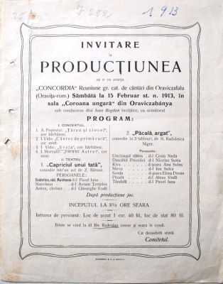 Tipografia Progresul; Invitație la spectacolul organizat de Reuniunea „Concordia”