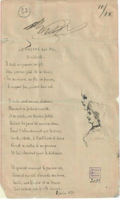 Manuscrisul-document a fost redactat de Iulia Hașdeu; Manuscris-document al Iuliei Hașdeu cuprinzând poezia „Le pauvre roi fol. Ballade” și un fragment de text în proză, 1 iunie 1886