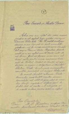 manuscris - Documentul a fost redactat în cadrul societății albaneze „Drita“; Scrisoare de condoleanțe primită de B.P. Hașdeu din partea Societății Culturale Albaneze „Drita“ în urma morții soției sale (23 iunie 1902)