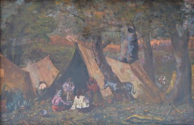 pictură de șevalet - Băncilă, Octav; Peisaj cu corturi