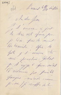 manuscris - Mihail Kogălniceanu - autor; Scrisoare trimisă de Mihail Kogălniceanu fiului său, Ion, pe 8/20 decembrie 1881, din București