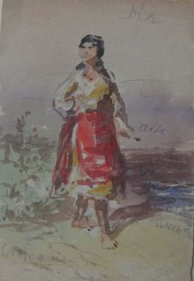 desen - Szathmári, Carol Popp de; Olteancă pe câmpie cu fotă roșie