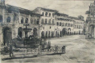 desen - Cuțescu-Storck, Cecilia; Piața principală din Assisi, Italia