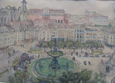 desen - Cuțescu-Storck, Cecilia; Piața Rossio din Lisabona