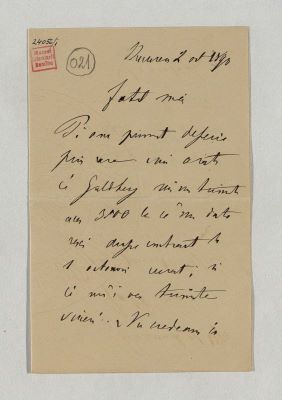 manuscris - Mihail Kogălniceanu - autor; Scrisoare trimisă de Mihail Kogălniceanu fiului său, Ion, pe 2 octombrie 1890, din București