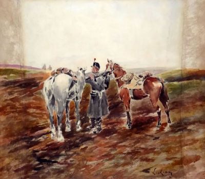 acuarelă - Luchian, Ștefan; Soldat cu cai