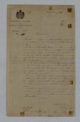 manuscris - Documentul a fost redactat în cadrul Ministerului Cultelor și Instrucțiunii Publice; Scrisoare de la Titu Maiorescu, Ministrul Cultelor și Instrucțiunii Publice, către B. P. Hașdeu, căruia îi propune ținerea unui curs extraordinar la Universitatea din București (7 septembrie 1874)