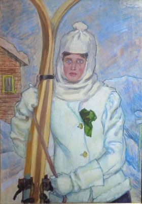 pictură de șevalet - Bunescu, Marius; Sportivă cu schiuri