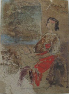 desen - Szathmári, Carol Popp de; Femeie cu șorț roșu cu pruncul în brațe