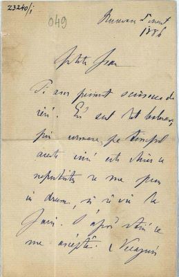 manuscris - Mihail Kogălniceanu - autor; Scrisoare trimisă de Mihail Kogălniceanu fiului său, Ion, pe 5 martie 1886, din București