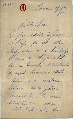 manuscris - Mihail Kogălniceanu - autor; Scrisoare trimisă de Mihail Kogălniceanu fiului său, Ion, pe 19 iunie 1880, din București