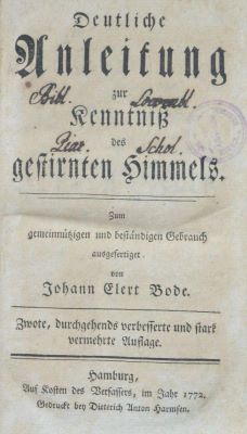 carte veche - Johann Elert Bode, autor; Deutliche Anleitung zur kenntniss des gestirnten Himmels