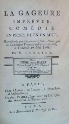carte veche - Sedaine, Claude-Jean-Baptiste Hérissant, autori; La gageure imprevue, comedie, en prose, et en un acte