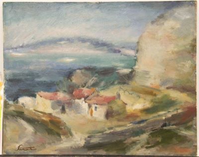 pictură de șevalet - Șirato, Francisc; Peisaj cu case