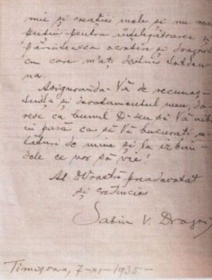 scrisoare - Drăgoi, Sabin V.; Sabin Drăgoi către Cornel Grofșorean