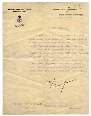 scrisoare - Prințul Carol; Corespondență Prințul Carol către Sextil Pușcariu