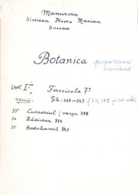 manuscris - Marian, Simion Florea; Botanica poporană română (vol. I, fasc. 7)