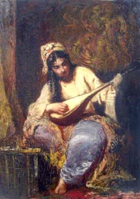 pictură - Aman, Theodor; Odaliscă cu mandolină