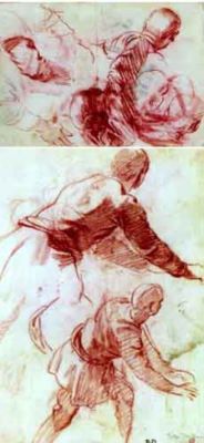 desen - Dandini, Pier; Două studii de bărbați văzuți din spate (față); Diferite studii de bărbat, capete, brațe (verso)