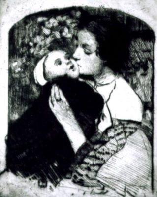 gravură - Lee-Henkley, William; Femeie cu copil