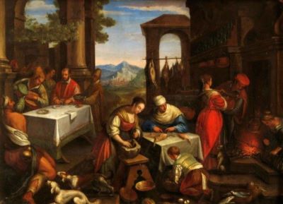 pictură - Bassano Jacopo (după); Bogatul și săracul Lazăr