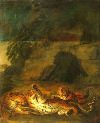 pictură - Viechter, Johann Christoph; Leoparzi jucându-se; pandant: Doi urși