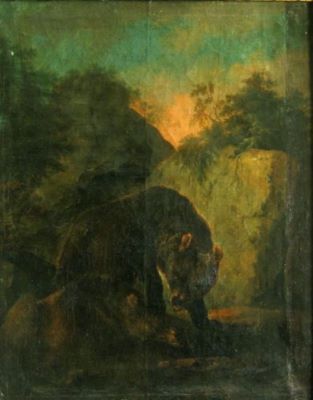 pictură - Viechter, Johann Christoph; Doi urși; pandant: Leoparzi jucându-se