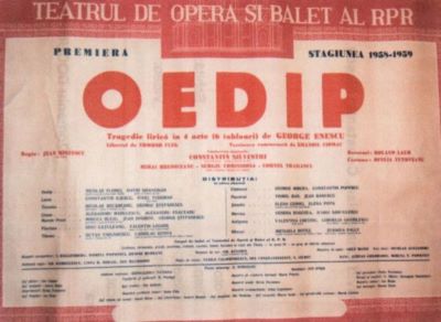 afiș muzical; 1958 – Teatrul de operă și balet al R.P.R. – Premiera Oedip de George Enescu