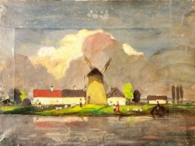 pictură - Bela, Ivanyi Grunwald; Peisaj cu o moară