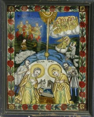 icoană pe sticlă - Poenaru, Ilie; Nașterea lui Iisus Hristos