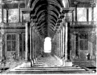 pictură - Saeys, Jakob Ferdinand; Sală cu coloane; pandant: Fântână arteziană cu obeliscuri