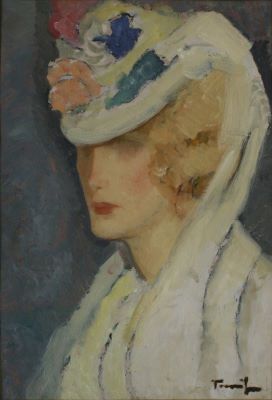 pictură de șevalet - Tonitza, Nicolae; Portret de femeie cu pălărie (O englezoaică)