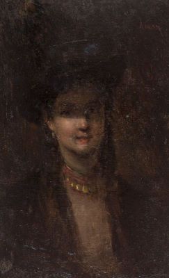 pictură de șevalet - Aman, Theodor; Violoncel. Verso: Portret de femeie în clarobscur