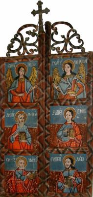 uși împărătești - Gheorghe fiul lui Iacov; Arhangelii Gavriil și Mihail, cei patru Evangheliști