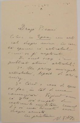 scrisoare -  ; Nicolae Filipescu către Timoleon Pisani
