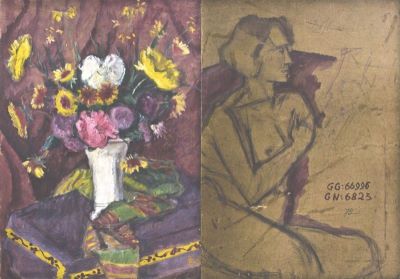 tablou - Pallady, Theodor; Vas cu flori; verso: Nud de femeie (schiță)
