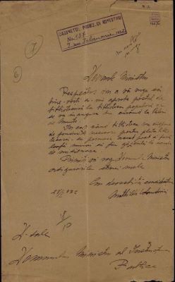corespondență - Scrisoarea a fost redactată de Mathilda Sandovici; Scrisoare datată „28 ianuarie 1932“, adresată lui Nicolae Iorga, ministru al Instrucțiunii și Cultelor, de Mathilda Sandovici