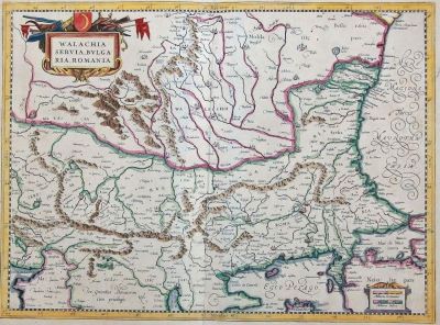 hartă - Gerardus Mercator (Gerhard Kremer); Gerardus Mercator, Duisburg, Nordul Peninsulei Balcanice, c. 1580 (ed. Henricus Hondius, Amsterdam, 1628).
