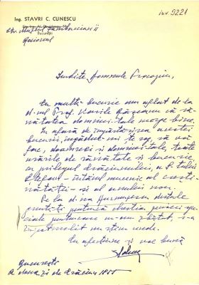 scrisoare - Stavri C. Cunescu; ing. Stavri C. Cunescu către prof. Ștefan Procopiu
