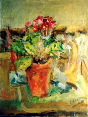 pictură - Grigorescu, Lucian; Ghiveci cu flori roșii