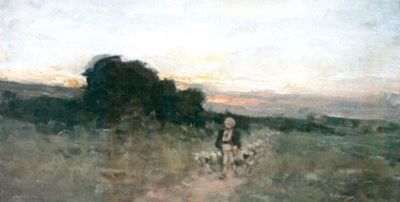 pictură - Grigorescu, Nicolae; Cioban cu oi în apus de soare