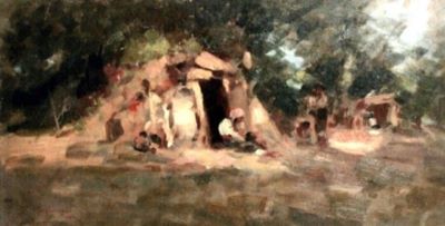 pictură - Grigorescu, Nicolae; Peisaj cu bordei