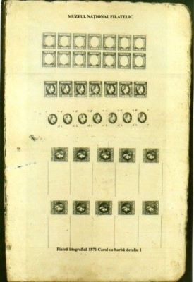 matriță; Piatră litografică „Carol cu barbă” cu valorile nominale de 10 bani și 50 bani și „Mărci fixe-benzi pt. Ziare” cu valoarea nominală de 1 1/2 bani