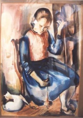pictură - Nagy, Imre; Fată torcând