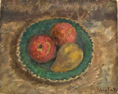 pictură de șevalet - Ghiață, Dumitru; Farfurie verde cu fructe