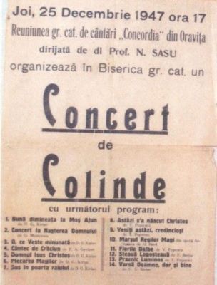 Afișul concertului de colinde organizat de Reuniunea „Concordia”